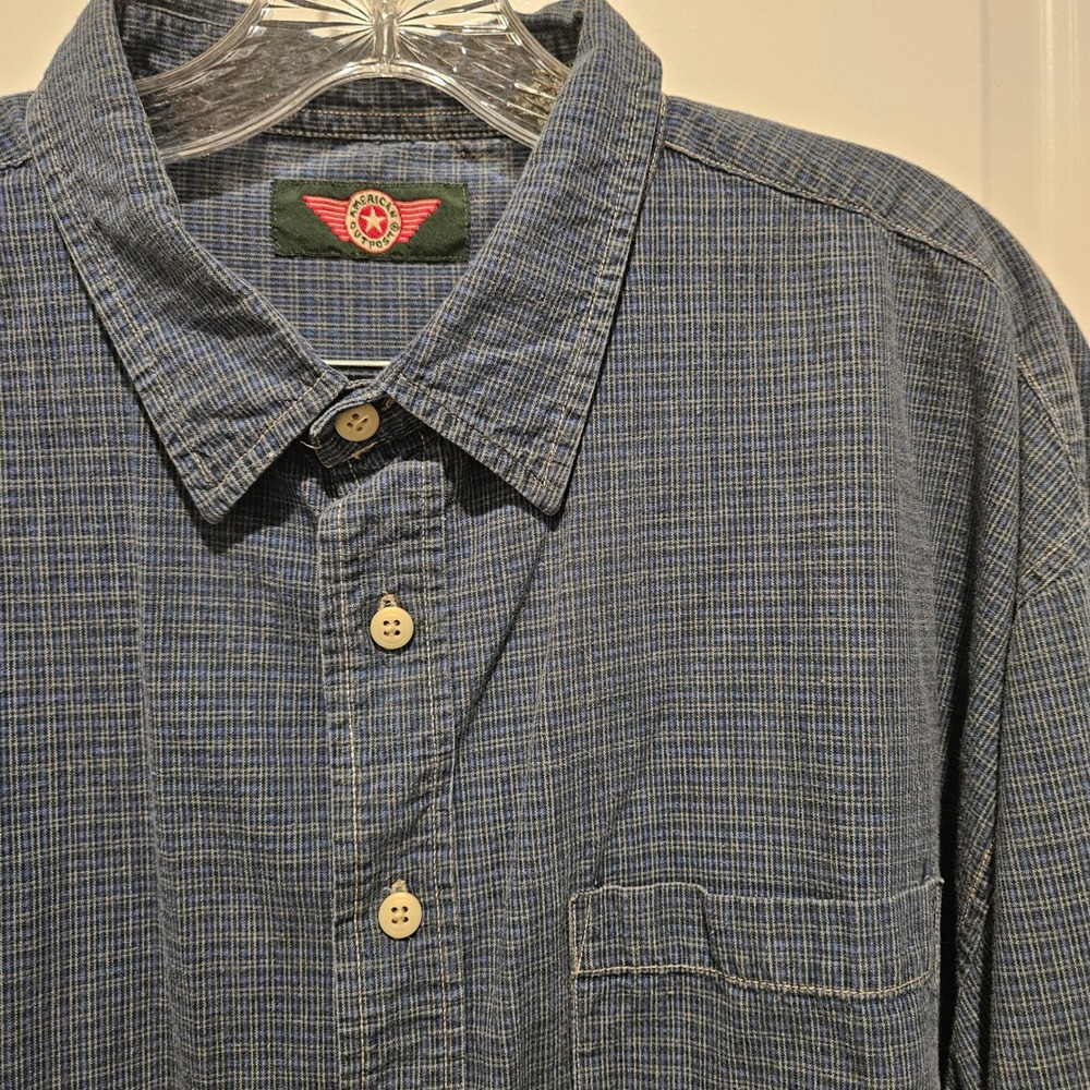 American Outpost Shirt Mens L Blue Micro Grid Cotton Button Down Long Sleeve L/S